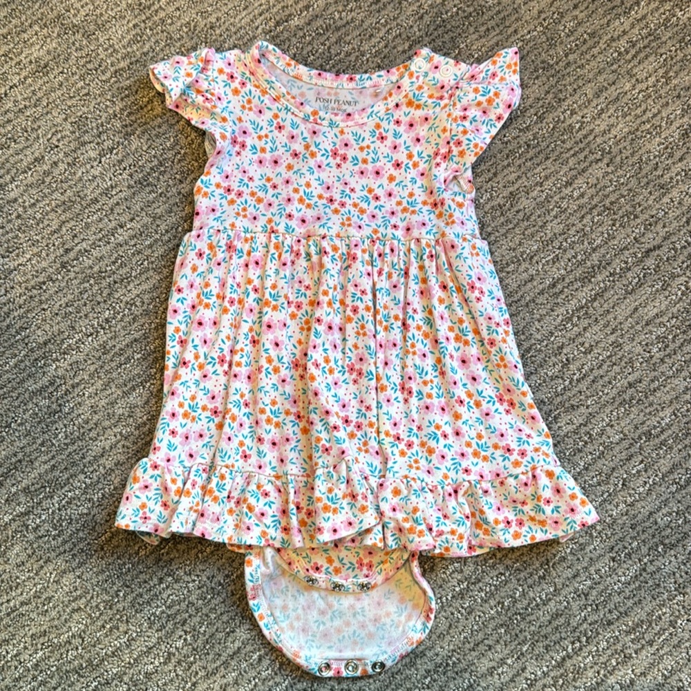 Posh Peanut Cap Sleeve Ruffled Bodysuit Dress